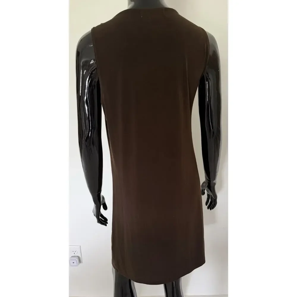Michael Michael Kors Dress M Brown Gold Logo Ring Draped V Neck Sleeveless